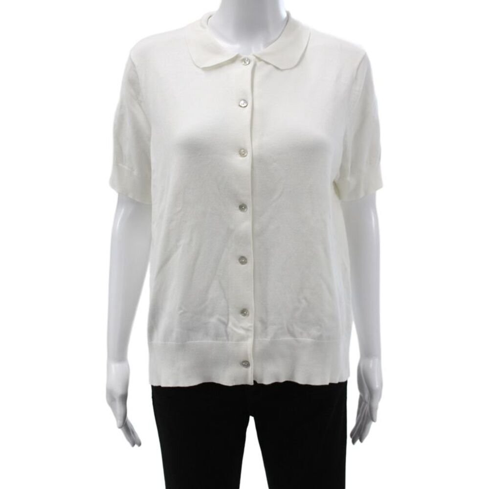 Hedge Womens Collared Short Sleeve Button Up Top White Basic Size XL